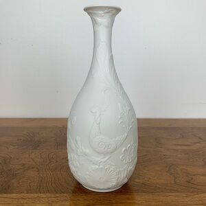Kaiser Vase White Bisque Peacock Dragonfly Flowers Made in Germany Vtg Floral